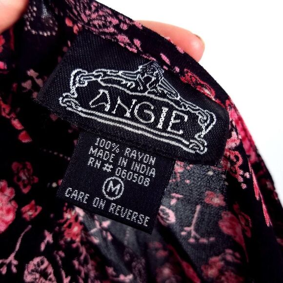 Angie Boho Floral Print Lace-Up Open Front Sheer Tunic Top Black Pink Size Med… - Picture 5 of 5